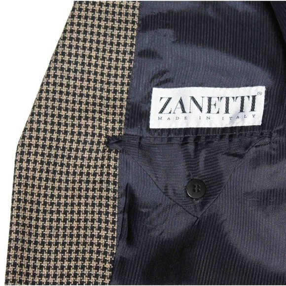 ZANETTI Balogna Houndstooth Lessona Wool Silk Sport Coat Blazer Mens US Size 44L - Picture 8 of 9